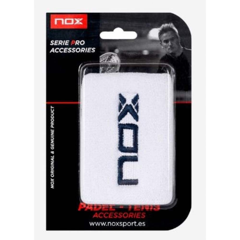 Muñequeras Mediana Nox Blanca Logo Azul 2 Pack